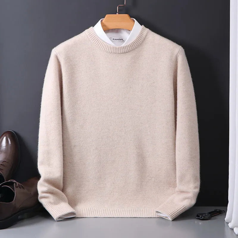 Gebreide pullover met ronde hals voor heren – beige