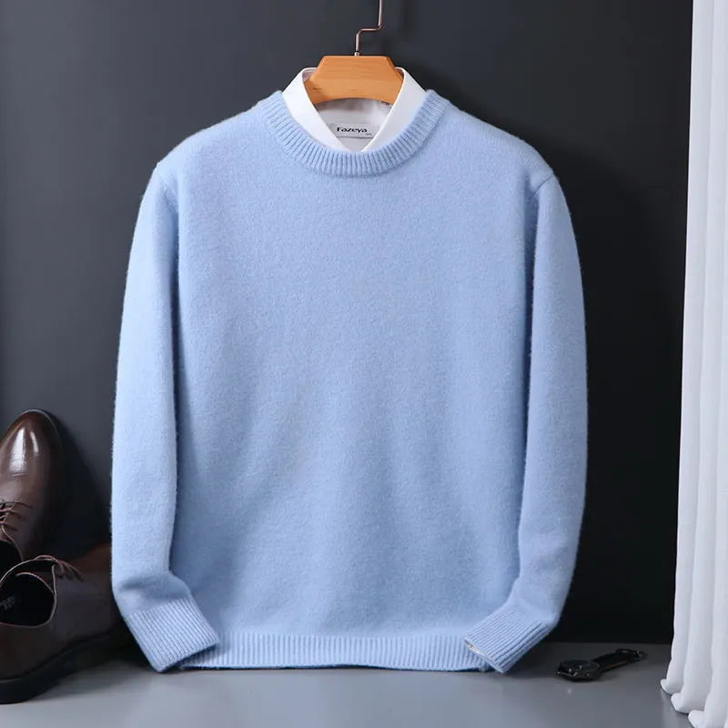 Gebreide pullover met ronde hals voor heren – lichtblauw