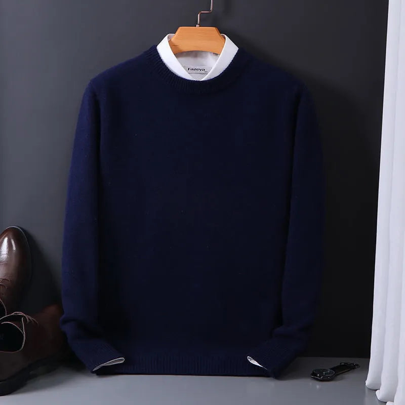 Gebreide pullover met ronde hals voor heren – marineblauw