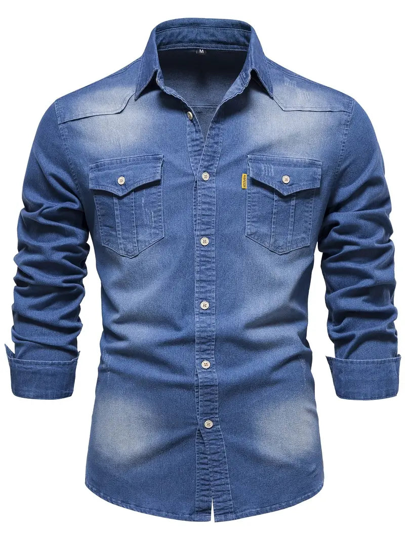 Stretch denim overhemd voor heren – blauw