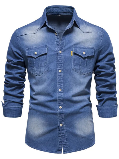Stretch denim overhemd voor heren – blauw