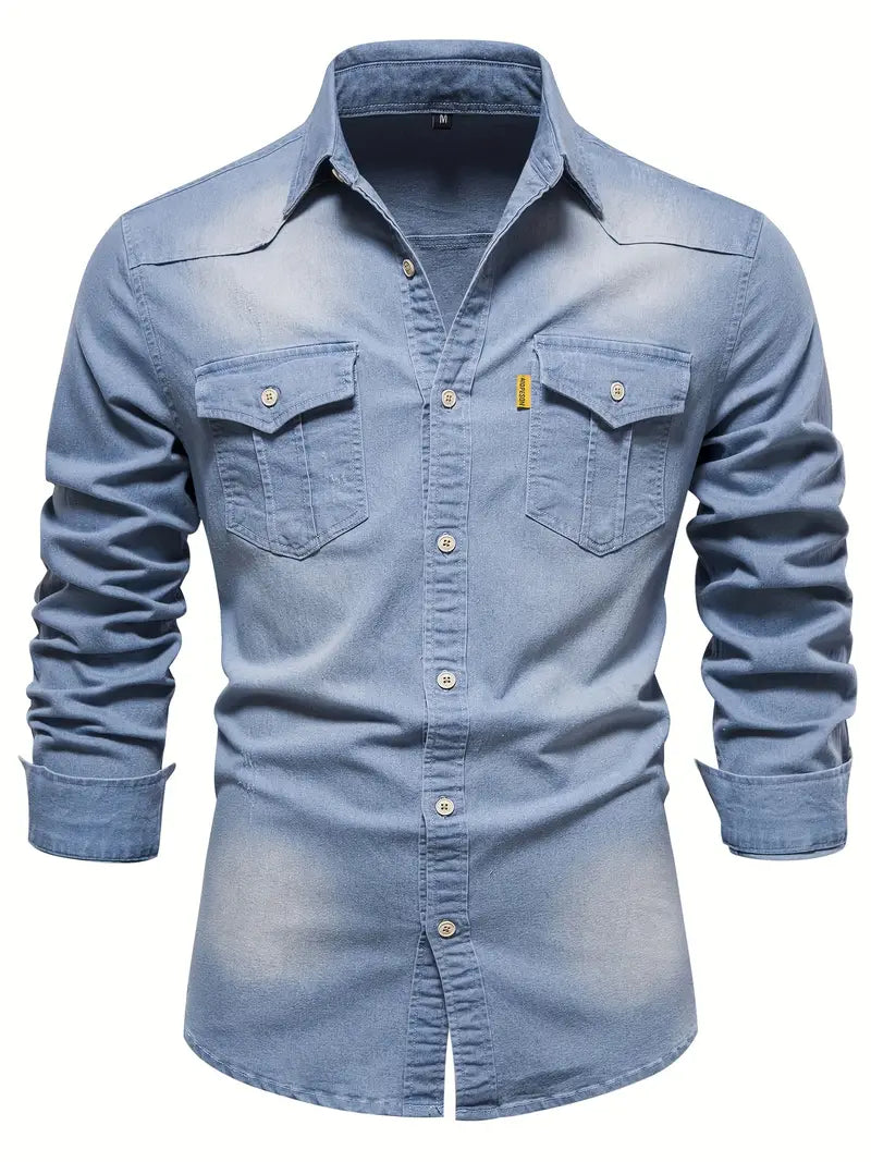 Stretch denim overhemd voor heren – lichtblauw
