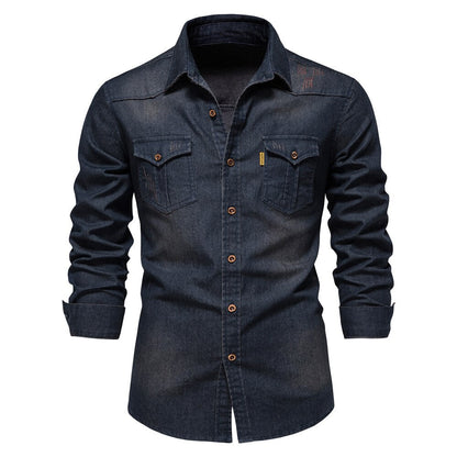 Stretch denim overhemd voor heren – marineblauw