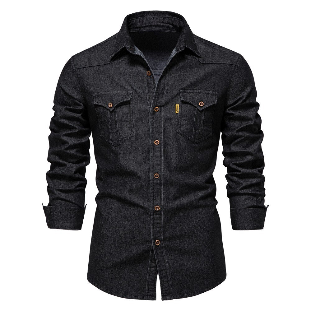 Stretch denim overhemd voor heren – zwart