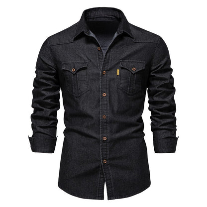 Stretch denim overhemd voor heren – zwart