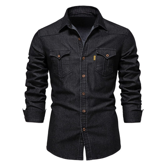 Stretch denim overhemd voor heren – zwart
