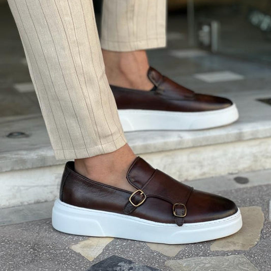 Leren loafers met gesp voor heren – bruin