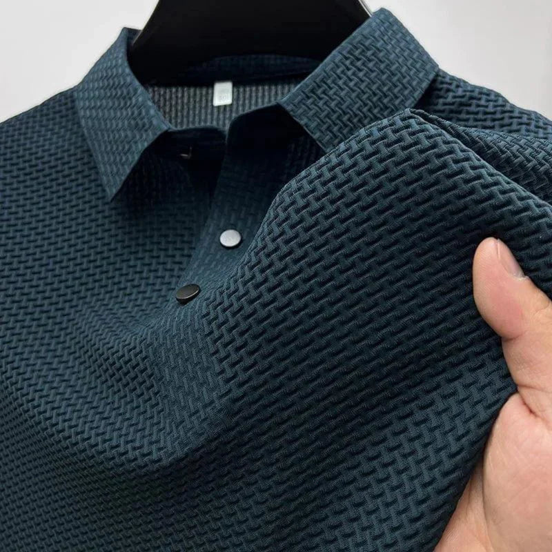 Quentin | Zijden polo (anti-kreuk) in de kleur Marineblauw voor in stijl geschikt voor alle seizoenen.