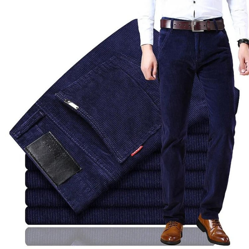 Corduroy herenbroek met rechte pijp – donkerblauw