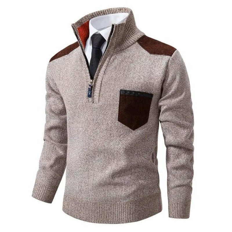 Pullover met kraag en borstzak voor heren – beige
