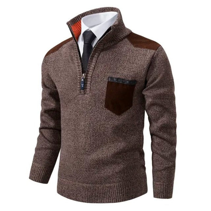 Pullover met kraag en borstzak voor heren – bruin