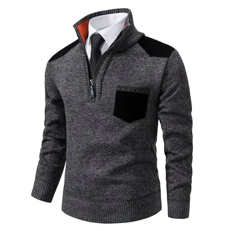 Pullover met kraag en borstzak voor heren – donkergrijs