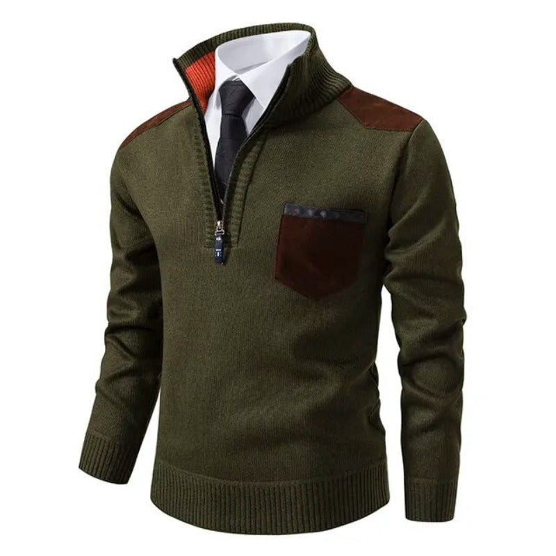 Pullover met kraag en borstzak voor heren – donkergroen