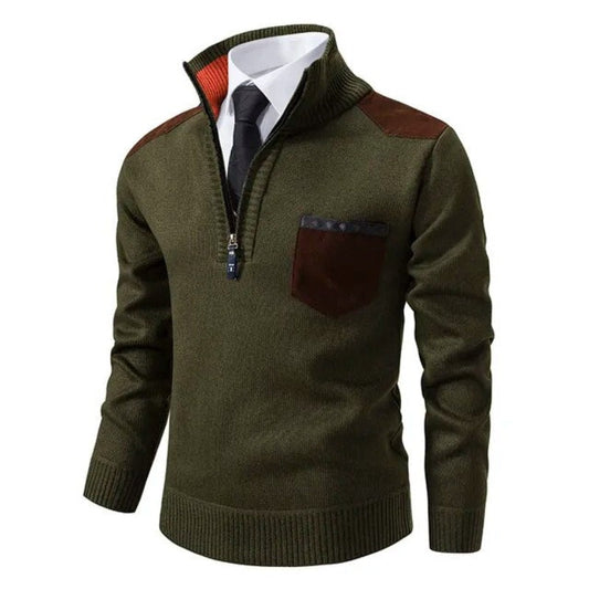 Pullover met kraag en borstzak voor heren – donkergroen