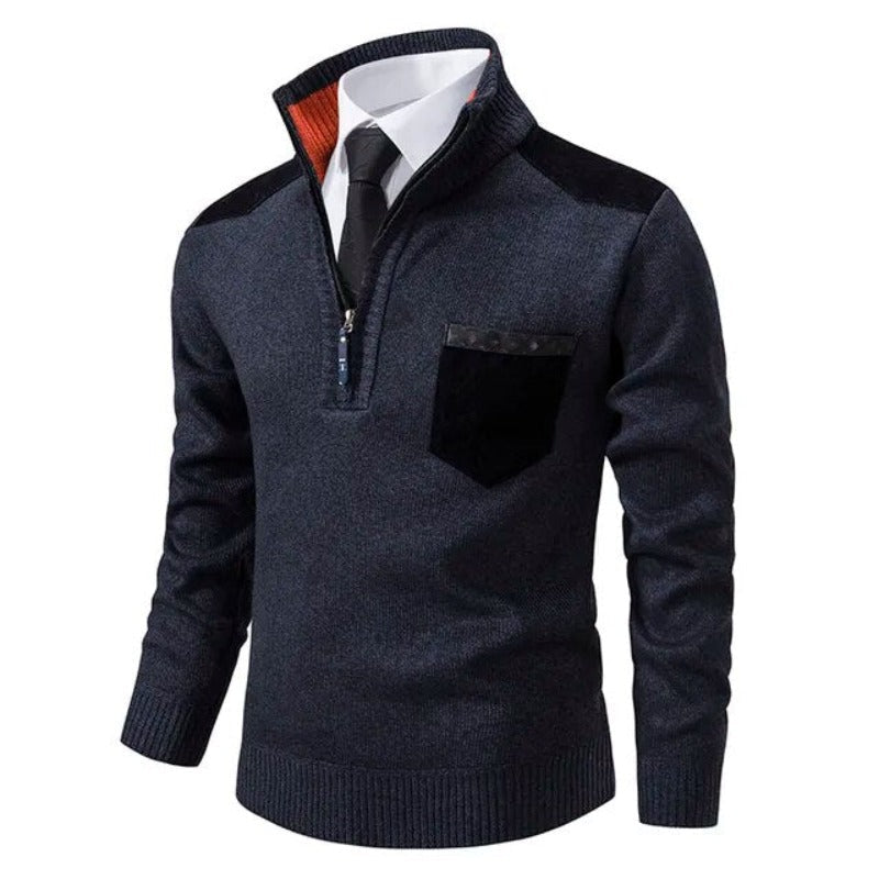 Pullover met kraag en borstzak voor heren – marineblauw