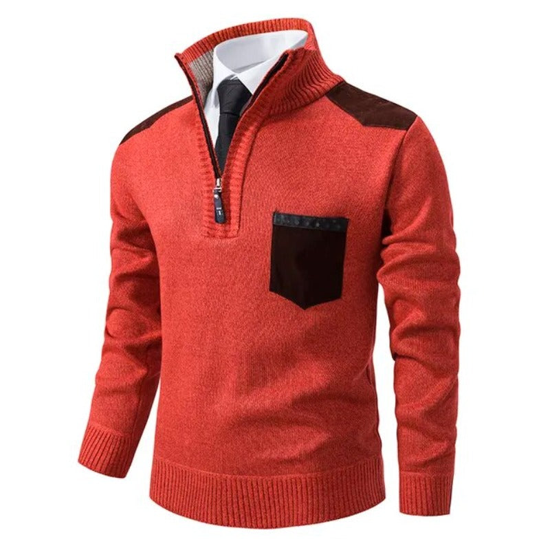 Pullover met kraag en borstzak voor heren – oranje